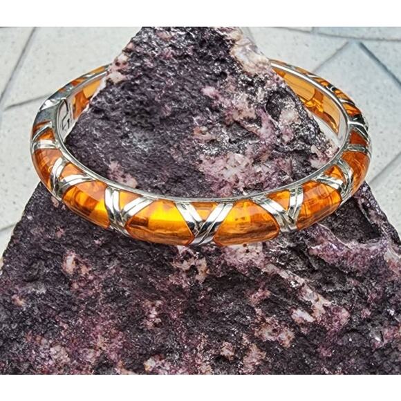 Angelique de Paris Boho Peach Bamboo Sterling Silver Thin Bangle Bracelet - Picture 7 of 9